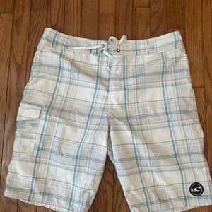 O'Neill Men's Light Blue and White Checkered Board Shorts